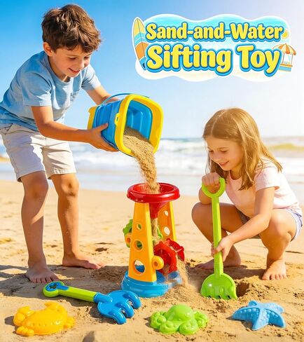 Collapsible Beach Sand Toys for Kids Toddlers, Collapsible Sand Bucket with Water Wheel Sifter Shovels Set with Mesh Bag and Sand Molds, Travel Beach Sandbox Toys for Boys Girls 3 4 5 6 7 8 9 10+ in Saudi Arabia