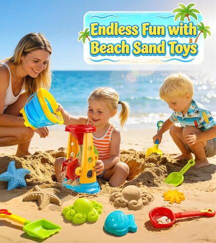 Collapsible Beach Sand Toys for Kids Toddlers, Collapsible Sand Bucket with Water Wheel Sifter Shovels Set with Mesh Bag and Sand Molds, Travel Beach Sandbox Toys for Boys Girls 3 4 5 6 7 8 9 10+ in Saudi Arabia