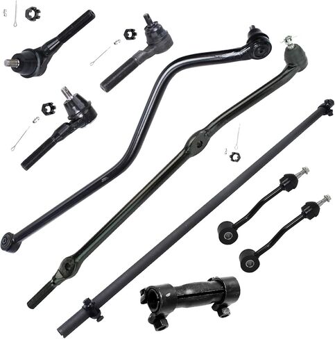 Detroit Axle - 9pc Front Suspension Kit for 1997-2006 Jeep Wrangler 4 Inner Outer Tie Rod End Links 2 Adjusting Sleeves 2 Sway Bar Links 1 Track Bar 1998 1999 2000 2001 2002 2003 2004 2005 Replacement in Kuwait