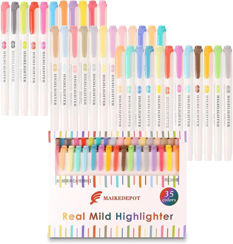 35 Pack Pastel Highlighters, Dual Tip Mild Color Highlighters Assorted Colors, No Bleed Chisel & Fine Tip Highlighter Markers for Bible Journaling, Notes Taking, School Office Supplies in Saudi Arabia