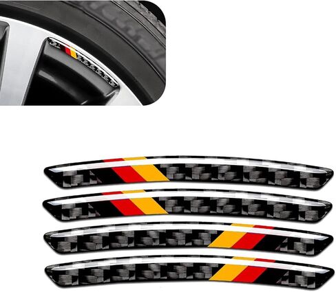 4 PCS Car Wheel Decoration Stripe Sticker, Carbon Fiber Pattern Wheel Center Emblems, Anti-Scratch Wheels protection Decal, Universal for Most Cars (Black & Red) in Kuwait
