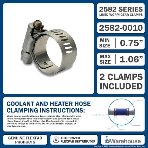 Genuine Flexfab 5526 Series 3/4" x 25' Blue Silicone Heater/Radiator Coolant Hose 5526-075 with (2) FLX2582-0010 Flexfab Lined Worm Gear Clamps in Saudi Arabia