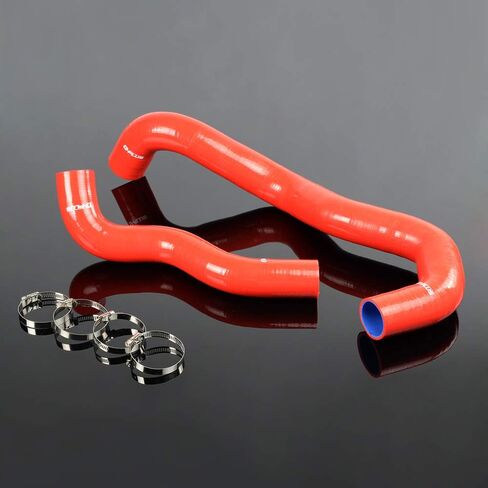 PIT66 Silicone Radiator Hose Kit, Compatible with Ford 2003-2007 F250 6.0L Diesel Twin Beam Red with Clamps in Kuwait