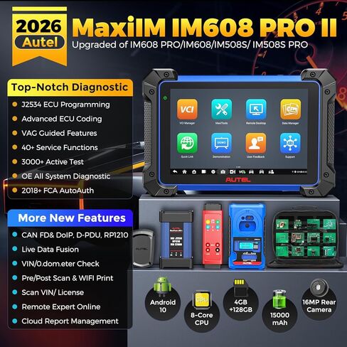 Autel Scanner MaxiIM IM608 PRO II, 2026 IM608 PRO 2 Diagnostic Scan Tool with $1314 Full KIT, 40 Services, ECU as Elite II Pro, 3K+ Bidirectional Tool, OE Full System, DOIP CANFD, OS10, 4G&128G, 16MP in Kuwait