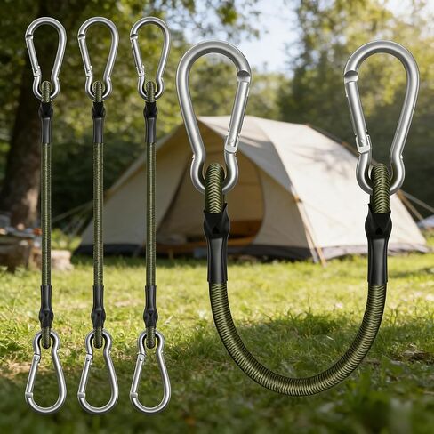 2PCS Elastic Bungee Rope with Carabiner Hooks, Heavy Duty Flexible Stretch Cord, Durable Tie Down Rope for Camping, Luggage, Cargo & Outdoor Use in Kuwait