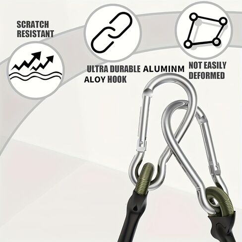 2PCS Elastic Bungee Rope with Carabiner Hooks, Heavy Duty Flexible Stretch Cord, Durable Tie Down Rope for Camping, Luggage, Cargo & Outdoor Use in Kuwait