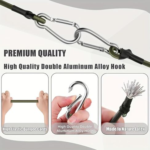 2PCS Elastic Bungee Rope with Carabiner Hooks, Heavy Duty Flexible Stretch Cord, Durable Tie Down Rope for Camping, Luggage, Cargo & Outdoor Use in Kuwait