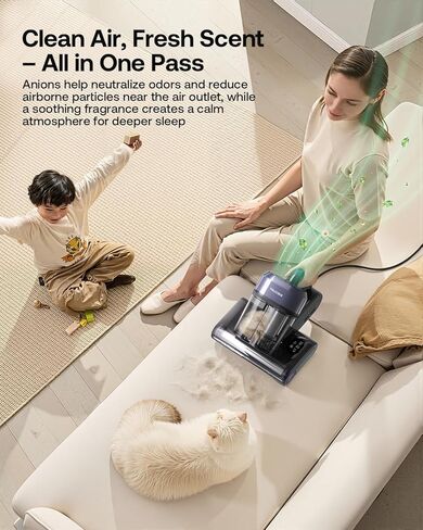 Mattress Vacuum Cleaner with 275nm UV-C Light & 149℉ Heat, 16Kpa Powerful Suction Bed Vacuum for Pet Hair & Dander, Smart Dust Sensor, Anion & Aromatherapy, Corded for Bed, Sofa, Couch, Purple in Saudi Arabia