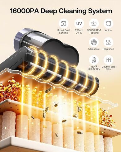 Mattress Vacuum Cleaner with 275nm UV-C Light & 149℉ Heat, 16Kpa Powerful Suction Bed Vacuum for Pet Hair & Dander, Smart Dust Sensor, Anion & Aromatherapy, Corded for Bed, Sofa, Couch, Purple in Saudi Arabia