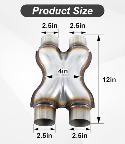 X Exhaust Pipe 2.5" Inlet/Outlet, Universal 12" Long Stainless Steel Crossover X Exhaust Tip Pipe in Saudi Arabia