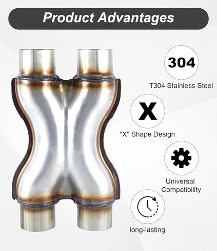 X Exhaust Pipe 2.5" Inlet/Outlet, Universal 12" Long Stainless Steel Crossover X Exhaust Tip Pipe in Saudi Arabia