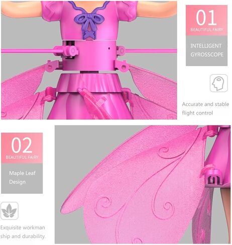HENRYZH Remote Control Flying Doll Hand Gesture Sensing Flying Device Dancing Robot Princess with Crystal Wings 360 ° Free Rotating Robot Toy (Pink) in Saudi Arabia