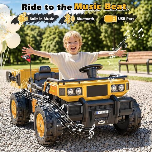 24V 2 Seater Ride On Dump Truck with Electric Dump Bed, Shovel, Toolbox, 4x100W Powerful Motors, Max 4.5Mph, Parent Remote, All-Terrain Tires, Ride on Car for Kids Ages 3-8, 132Lbs Load, Yellow in Kuwait