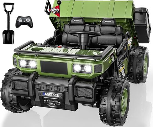 24V 2 Seater Ride On Dump Truck with Electric Dump Bed, Shovel, Toolbox, 4x100W Powerful Motors, Max 4.5Mph, Parent Remote, All-Terrain Tires, Ride on Car for Kids Ages 3-8, 132Lbs Load, Yellow in Kuwait