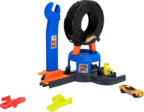 Hot Wheels Toy Car Track Set, City Downtown Tire Shop Playset & 1:64 Scale Die-Cast Tow Truck, Multidirectional Play, Speed Snap Track Compatible in Kuwait