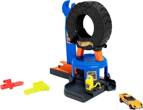 Hot Wheels Toy Car Track Set, City Downtown Tire Shop Playset & 1:64 Scale Die-Cast Tow Truck, Multidirectional Play, Speed Snap Track Compatible in Kuwait