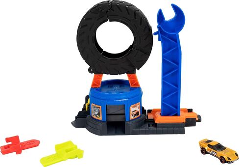 Hot Wheels Toy Car Track Set, City Downtown Tire Shop Playset & 1:64 Scale Die-Cast Tow Truck, Multidirectional Play, Speed Snap Track Compatible in Kuwait