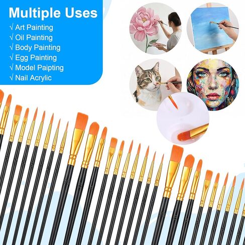 Acrylic Paint Brushes Set, 30 Pcs (3×10 Pack) Nylon Hair Artist Paint Brushes for Acrylic, Watercolor & Oil, Fine Detailing for Canvas, Rock & Nail Art (Black) in Saudi Arabia