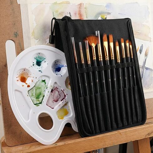 Paint Brush Set with Palette,12 Pieces Acrylic Paintbrush,Perfect for Watercolor,Oil,Acrylic Painting Art in Kuwait