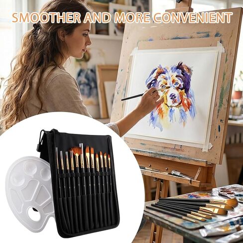Paint Brush Set with Palette,12 Pieces Acrylic Paintbrush,Perfect for Watercolor,Oil,Acrylic Painting Art in Kuwait