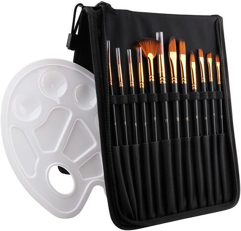 Paint Brush Set with Palette,12 Pieces Acrylic Paintbrush,Perfect for Watercolor,Oil,Acrylic Painting Art in Kuwait