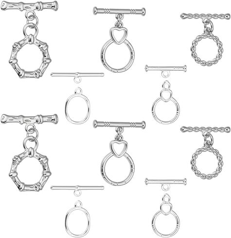 PH PandaHall 10 Sets Toggle Clasps 5 Styles Jewelry Toggle Clasps Round T-Bar Links Brass Bar and Ring Clasp Bracelet Closure Hook Connectors for Jewelry Bracelet Necklace Making, Platinum/Silver in Kuwait