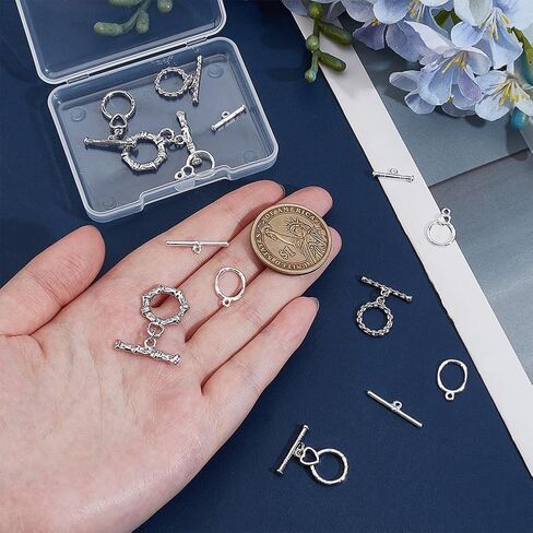 PH PandaHall 10 Sets Toggle Clasps 5 Styles Jewelry Toggle Clasps Round T-Bar Links Brass Bar and Ring Clasp Bracelet Closure Hook Connectors for Jewelry Bracelet Necklace Making, Platinum/Silver in Kuwait