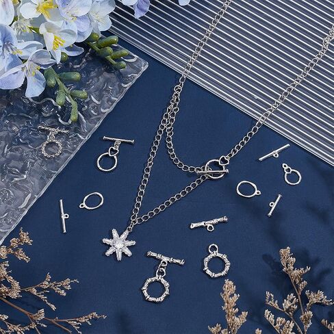 PH PandaHall 10 Sets Toggle Clasps 5 Styles Jewelry Toggle Clasps Round T-Bar Links Brass Bar and Ring Clasp Bracelet Closure Hook Connectors for Jewelry Bracelet Necklace Making, Platinum/Silver in Kuwait