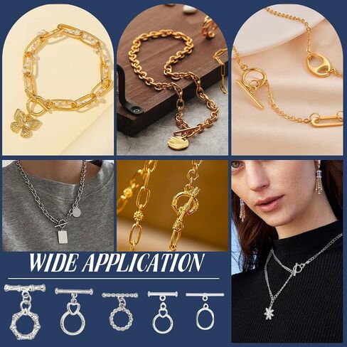 PH PandaHall 10 Sets Toggle Clasps 5 Styles Jewelry Toggle Clasps Round T-Bar Links Brass Bar and Ring Clasp Bracelet Closure Hook Connectors for Jewelry Bracelet Necklace Making, Platinum/Silver in Kuwait