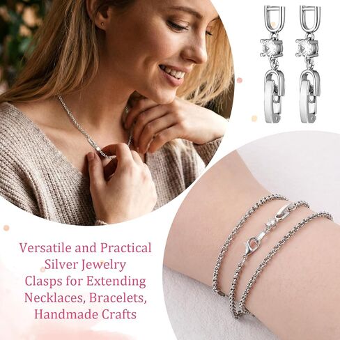 Jeffdad 4 Pcs Silver Bracelet Extender, Fold Over Necklace Extender Clasp Necklace Stacker Clasp Foldover Clip Link Extensions Jewelry Clasps for DIY Crafts Jewelry Making in Kuwait