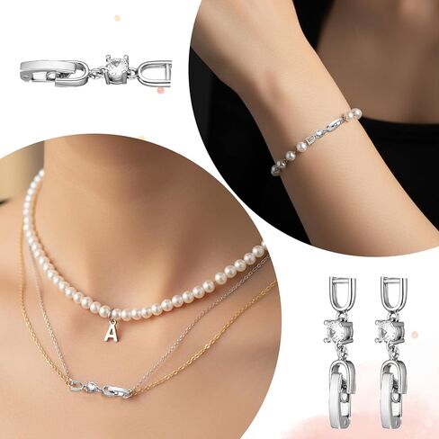 Jeffdad 4 Pcs Silver Bracelet Extender, Fold Over Necklace Extender Clasp Necklace Stacker Clasp Foldover Clip Link Extensions Jewelry Clasps for DIY Crafts Jewelry Making in Kuwait