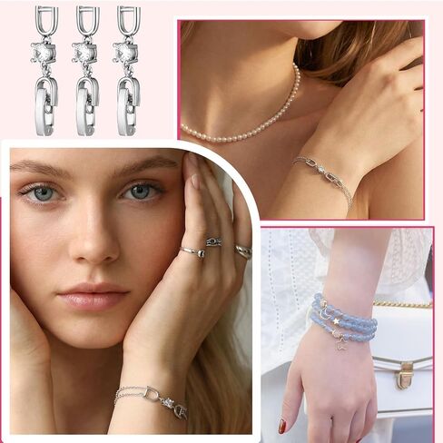 Jeffdad 4 Pcs Silver Bracelet Extender, Fold Over Necklace Extender Clasp Necklace Stacker Clasp Foldover Clip Link Extensions Jewelry Clasps for DIY Crafts Jewelry Making in Kuwait