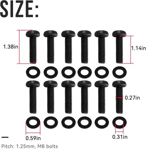 12Pcs 06508517AA WindShield Frame & Hinge Bolts with Washers (M8 x 1.25) Compatible with 2007 2008 2009 2010 2011 2012 2013 2014 2015 2016 2017 Jeep Wrangler JK, Replace 06508953AA in Kuwait
