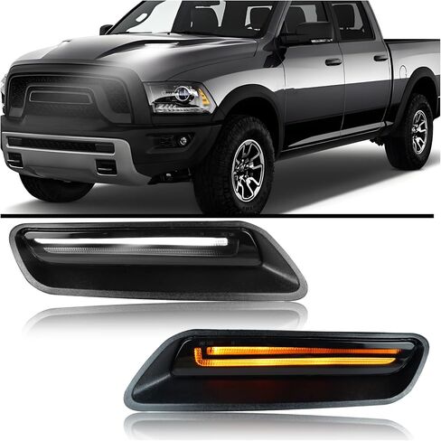 LED Hood Vent Lights for Ram 1500 (2010-2018) & Ram 1500 Classic (2019-2022) - Direct Replacement Hood Air Flow Vent Grille Lamp with White DRL & Sequential Amber Turn Signals 2-Piece Set in Kuwait