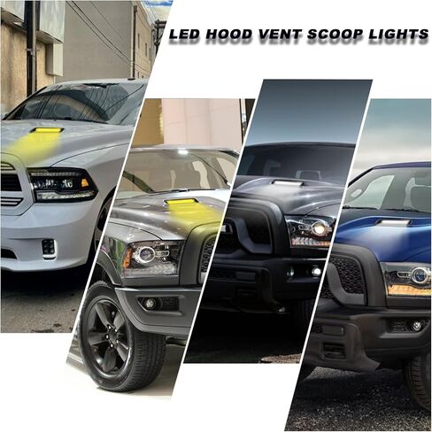 LED Hood Vent Lights for Ram 1500 (2010-2018) & Ram 1500 Classic (2019-2022) - Direct Replacement Hood Air Flow Vent Grille Lamp with White DRL & Sequential Amber Turn Signals 2-Piece Set in Kuwait