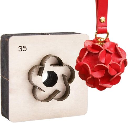 Flower Leather Cutting Die Metal Iron Cutter 35mm Flowers Ball Shapes Floral Template Moulds Die Punching Stamping Tool with Smooth Wooden Base for DIY Crafts Leathercraft in Kuwait