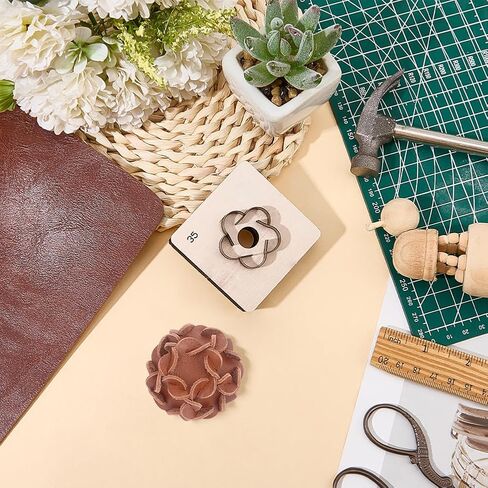 Flower Leather Cutting Die Metal Iron Cutter 35mm Flowers Ball Shapes Floral Template Moulds Die Punching Stamping Tool with Smooth Wooden Base for DIY Crafts Leathercraft in Kuwait
