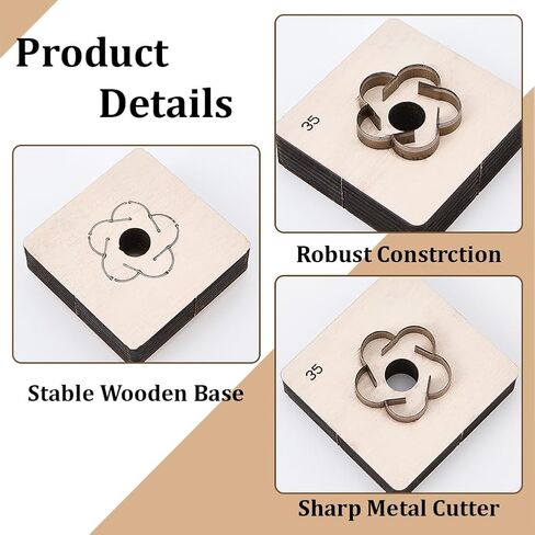 Flower Leather Cutting Die Metal Iron Cutter 35mm Flowers Ball Shapes Floral Template Moulds Die Punching Stamping Tool with Smooth Wooden Base for DIY Crafts Leathercraft in Kuwait