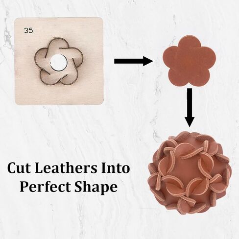 Flower Leather Cutting Die Metal Iron Cutter 35mm Flowers Ball Shapes Floral Template Moulds Die Punching Stamping Tool with Smooth Wooden Base for DIY Crafts Leathercraft in Kuwait