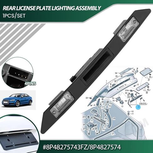 Compatible with A4 B6 2001-2005, Compatible with A4 B7 2005-2008, Compatible with A6 C6 2004-2011 Rear Trunk Lid Handle License Plate Light 8P4827574 8P48275743FZ in Kuwait