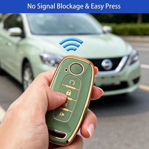 for Nissan Key Fob Cover with Keychain for 2023-2026 Rogue Pathfinder Kicks 2024-2026 Sentra Full Protection Case (Gold-Green, 5 Buttons) in Kuwait