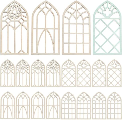 PH PandaHall 4 Styles Wooden Window Cutouts 20pcs Unfinished Wood Slices Miniature Blank Windows Mini Fairy House Windows for DIY Crafts Birthday Home Party Hanging Ornaments, 5.9x3 Inch in Kuwait