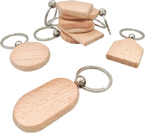 50PCS Wood Engraving Blanks Key Chain，Wood Keychain Blanks，Assorted Unfinished Wooden Key Tag Key Ring for DIY Gift Crafts Christmas Ornaments Laser (50) in Saudi Arabia