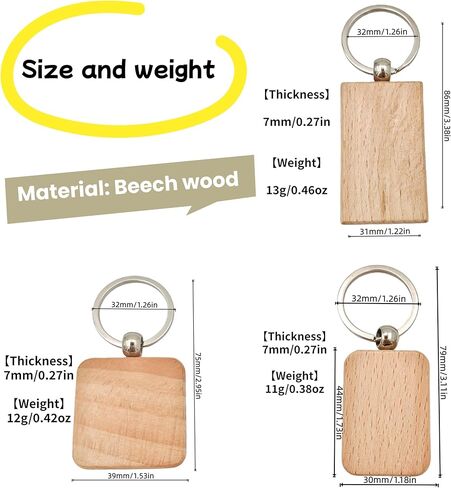 50PCS Wood Engraving Blanks Key Chain，Wood Keychain Blanks，Assorted Unfinished Wooden Key Tag Key Ring for DIY Gift Crafts Christmas Ornaments Laser (50) in Kuwait