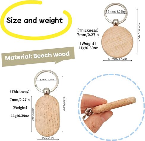 50PCS Wood Engraving Blanks Key Chain，Wood Keychain Blanks，Assorted Unfinished Wooden Key Tag Key Ring for DIY Gift Crafts Christmas Ornaments Laser (50) in Kuwait