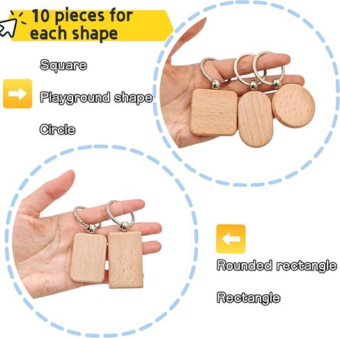 50PCS Wood Engraving Blanks Key Chain，Wood Keychain Blanks，Assorted Unfinished Wooden Key Tag Key Ring for DIY Gift Crafts Christmas Ornaments Laser (50) in Kuwait
