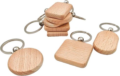 50PCS Wood Engraving Blanks Key Chain，Wood Keychain Blanks，Assorted Unfinished Wooden Key Tag Key Ring for DIY Gift Crafts Christmas Ornaments Laser (50) in Kuwait