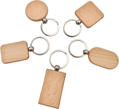 50PCS Wood Engraving Blanks Key Chain，Wood Keychain Blanks，Assorted Unfinished Wooden Key Tag Key Ring for DIY Gift Crafts Christmas Ornaments Laser (50) in Kuwait