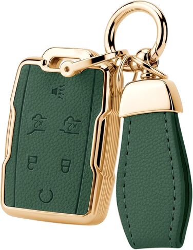 Soft Upper Leather TPU Key fob Cover Case fit for Chevy Tahoe Suburban GMC Yukon/Yukon XL 2015 2016 2017 2018 2019 2020 (Gold-Edged Brown) in Kuwait