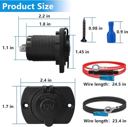 Cigarette Lighter Socket, 12V Car Cigarette Lighter, RV Lighter Socket Power Outlet Socket Replacement with Mounting Plate Wiring Harness Waterproof for Motorcycle, Automotive, Truck, RV, Boat in Kuwait